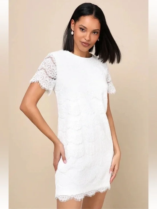 Lulus Take Me To Brunch Ivory Lace Shift Dress size Small - Picture 3 of 7
